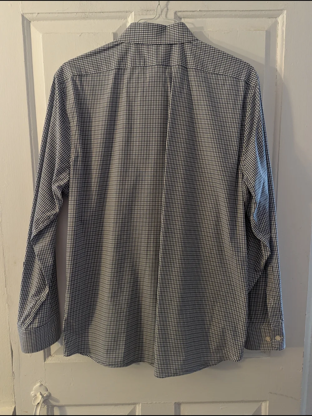 Banana Republic Men's Navy and White Micro Gingham Dress Shirt